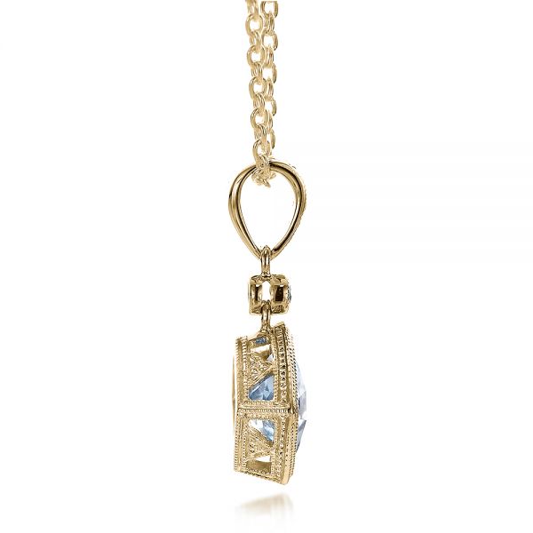 18k Yellow Gold 18k Yellow Gold Antique Cushion Aquamarine And Diamond Pendant - Side View - 100451