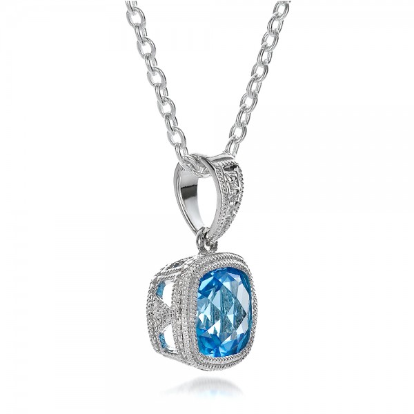  Platinum Platinum Antique Cushion Blue Topaz Pendant - Flat View -  100460