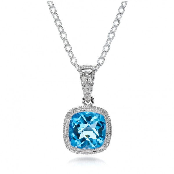 Antique Cushion Blue Topaz Pendant - Image