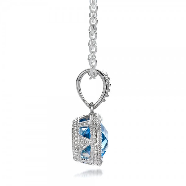  Platinum Platinum Antique Cushion Blue Topaz Pendant - Side View -  100460