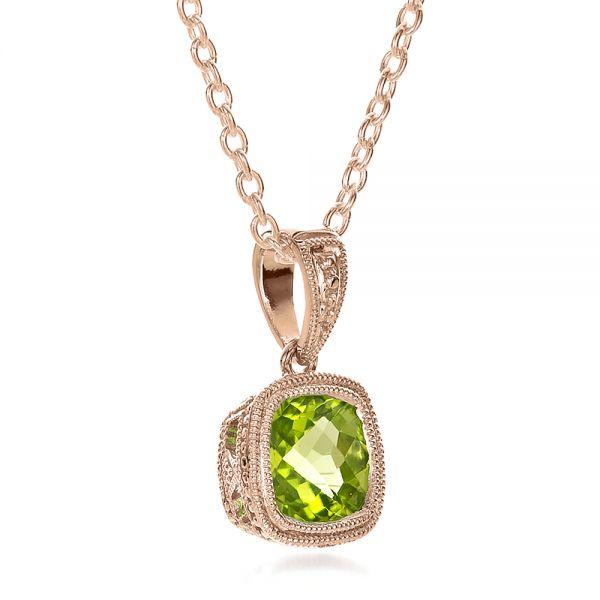 18k Rose Gold 18k Rose Gold Antique Cushion Peridot Pendant - Flat View -  100495