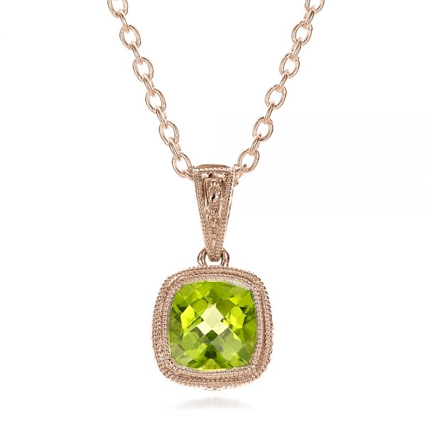 14k Rose Gold 14k Rose Gold Antique Cushion Peridot Pendant - Three-Quarter View -  100495