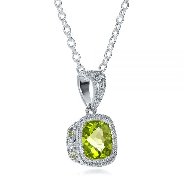 14k White Gold Antique Cushion Peridot Pendant - Flat View - 100495