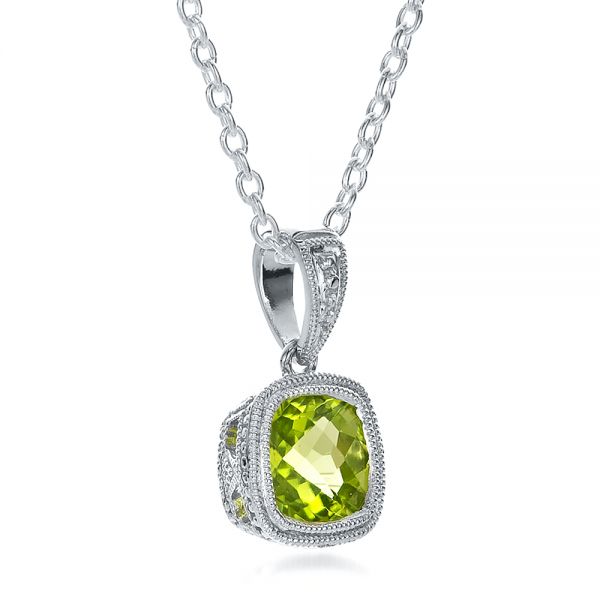 18k White Gold 18k White Gold Antique Cushion Peridot Pendant - Flat View -  100495