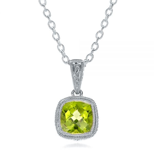  Platinum Platinum Antique Cushion Peridot Pendant - Three-Quarter View -  100495