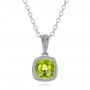 14k White Gold Antique Cushion Peridot Pendant - Three-Quarter View -  100495 - Thumbnail