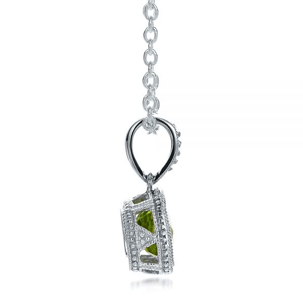 18k White Gold 18k White Gold Antique Cushion Peridot Pendant - Side View -  100495