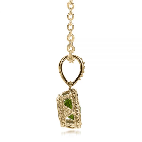 18k Yellow Gold 18k Yellow Gold Antique Cushion Peridot Pendant - Side View - 100495