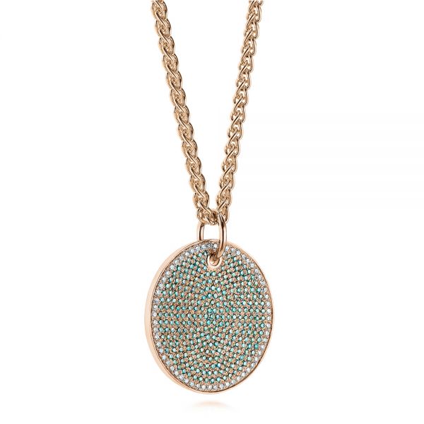 14k Rose Gold 14k Rose Gold Aqua Blue And White Round Diamond Pendant - Flat View - 105161