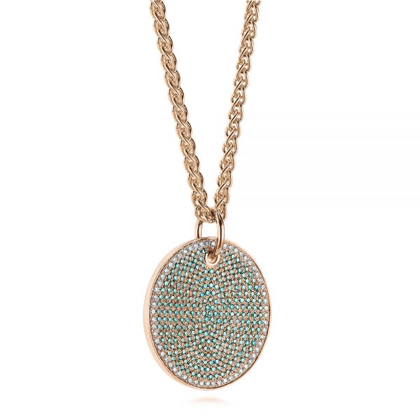 14k Rose Gold 14k Rose Gold Aqua Blue And White Round Diamond Pendant - Flat View -  105161