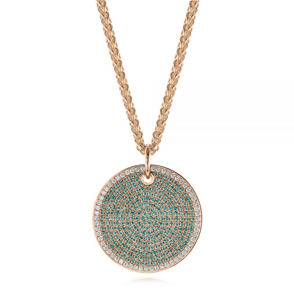 14k Rose Gold 14k Rose Gold Aqua Blue And White Round Diamond Pendant - Three-Quarter View - 105161
