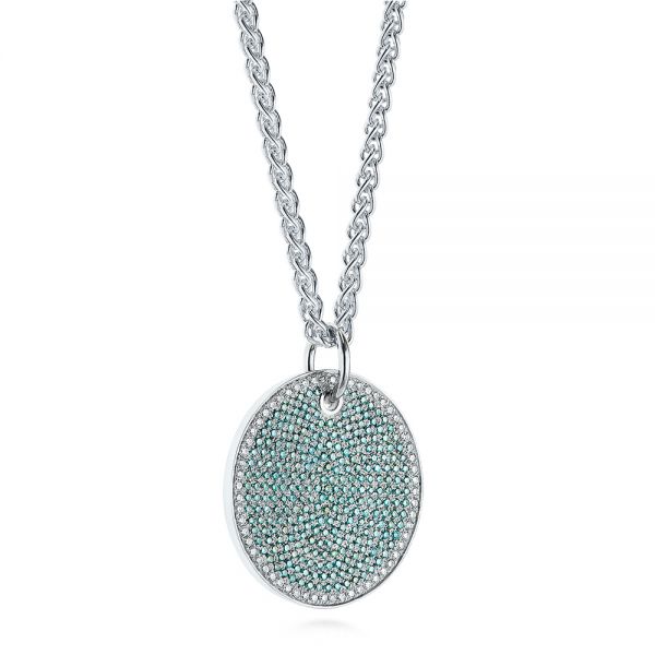 14k White Gold Aqua Blue And White Round Diamond Pendant - Flat View - 105161