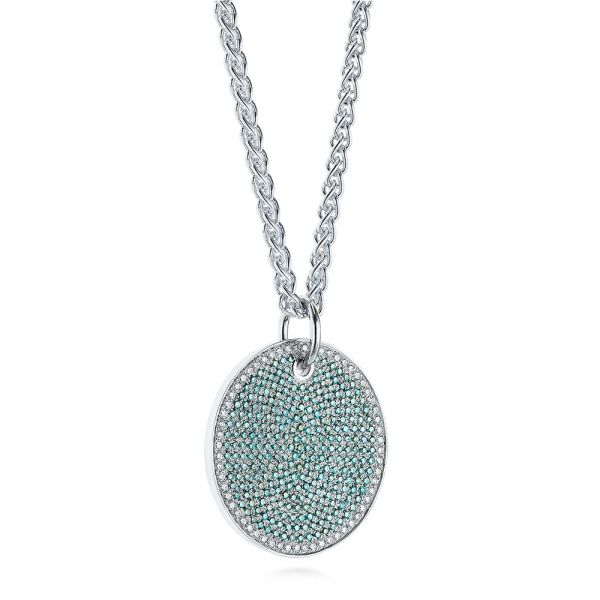  Platinum Platinum Aqua Blue And White Round Diamond Pendant - Flat View -  105161