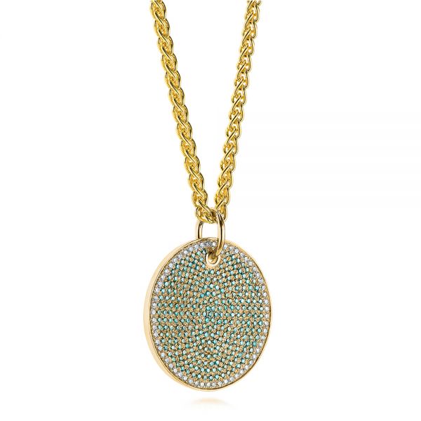 14k Yellow Gold 14k Yellow Gold Aqua Blue And White Round Diamond Pendant - Flat View -  105161