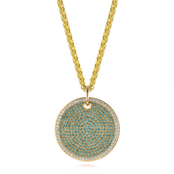 14k Yellow Gold 14k Yellow Gold Aqua Blue And White Round Diamond Pendant - Three-Quarter View - 105161