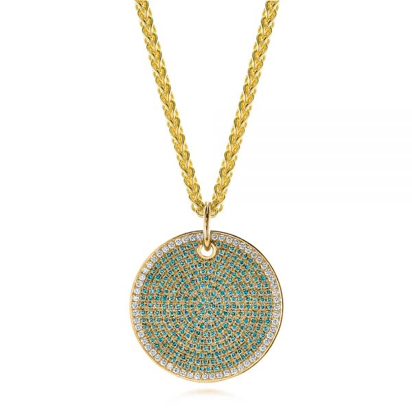 18k Yellow Gold 18k Yellow Gold Aqua Blue And White Round Diamond Pendant - Three-Quarter View -  105161