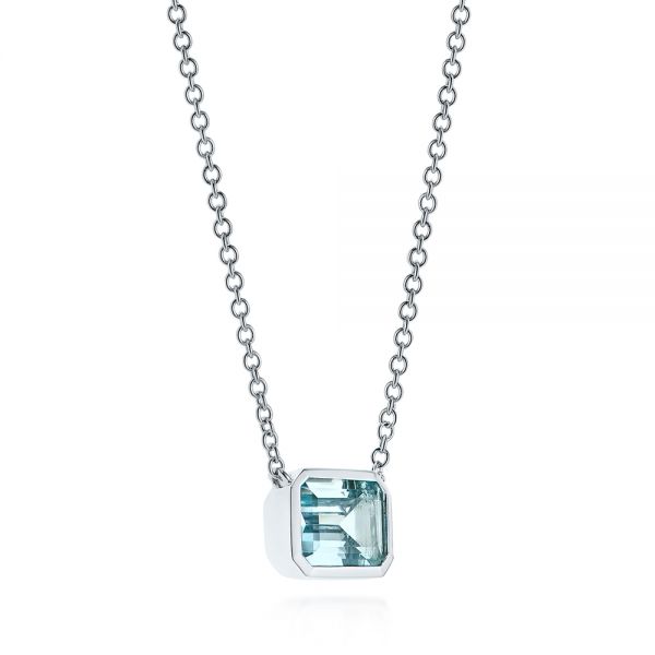 18k White Gold 18k White Gold Aquamarine Pendant - Flat View -  105412