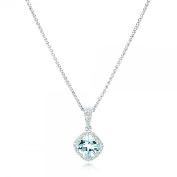 18k White Gold 18k White Gold Aquamarine Pendant - Three-Quarter View -  102634