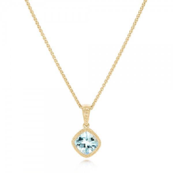 18k Yellow Gold 18k Yellow Gold Aquamarine Pendant - Three-Quarter View -  102634