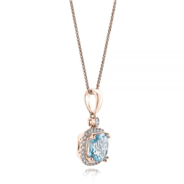 18k Rose Gold 18k Rose Gold Aquamarine And Diamond Halo Pendant - Flat View -  101014