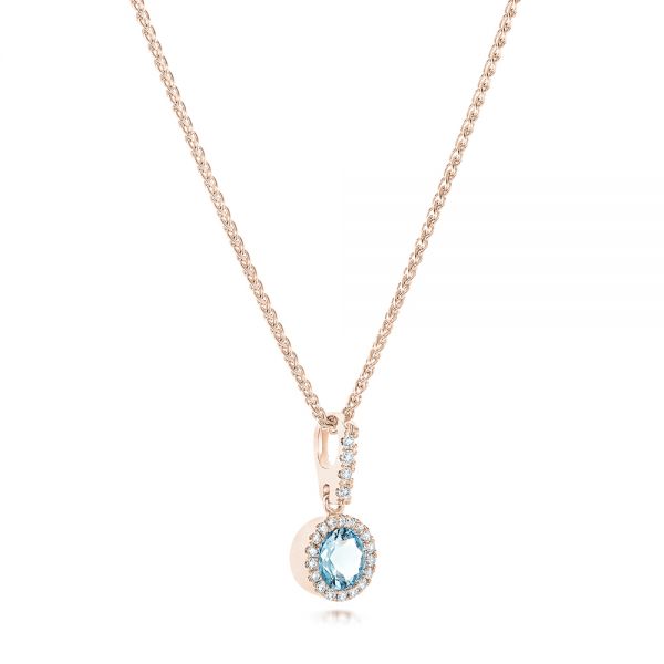 14k Rose Gold 14k Rose Gold Aquamarine And Diamond Halo Pendant - Flat View - 102633