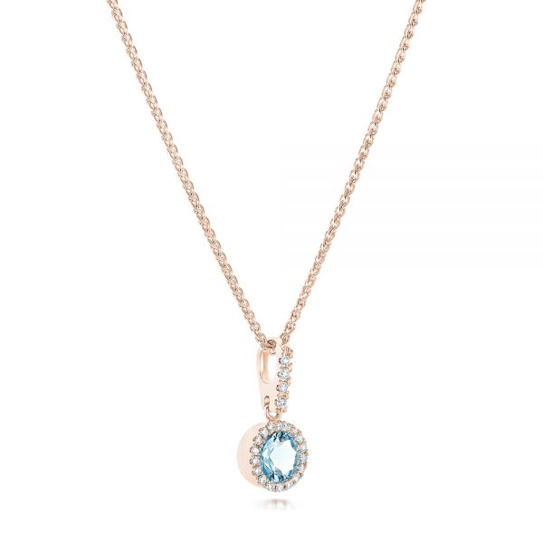 14k Rose Gold 14k Rose Gold Aquamarine And Diamond Halo Pendant - Flat View -  102633