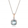 14k Rose Gold Aquamarine And Diamond Halo Pendant