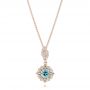 18k Rose Gold 18k Rose Gold Aquamarine And Diamond Halo Pendant - Three-Quarter View -  103541 - Thumbnail