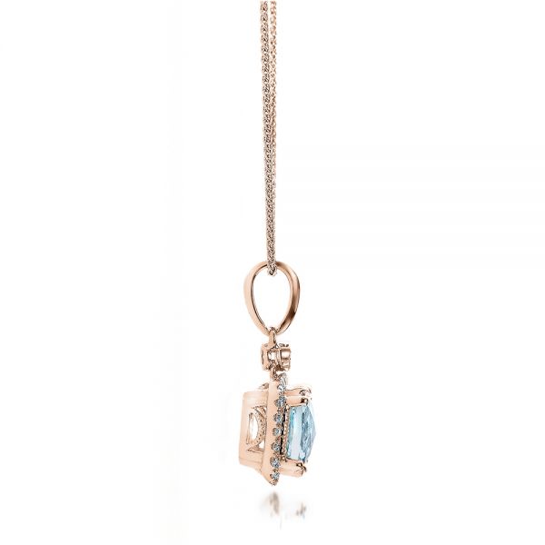 14k Rose Gold 14k Rose Gold Aquamarine And Diamond Halo Pendant - Side View -  101014