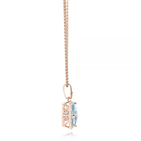 14k Rose Gold 14k Rose Gold Aquamarine And Diamond Halo Pendant - Side View - 101941