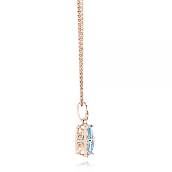 14k Rose Gold 14k Rose Gold Aquamarine And Diamond Halo Pendant - Side View -  101941