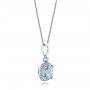 14k White Gold Aquamarine And Diamond Halo Pendant - Flat View -  101014 - Thumbnail