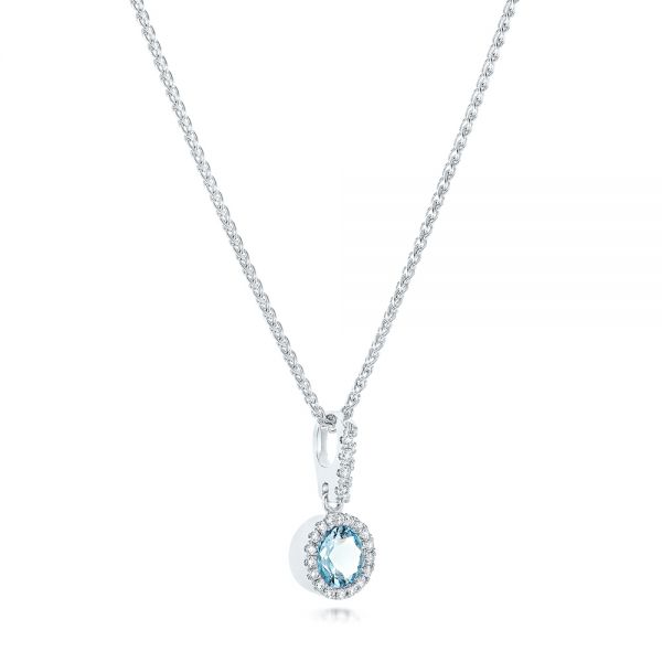 14k White Gold 14k White Gold Aquamarine And Diamond Halo Pendant - Flat View - 102633