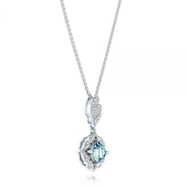  Platinum Platinum Aquamarine And Diamond Halo Pendant - Flat View -  103541