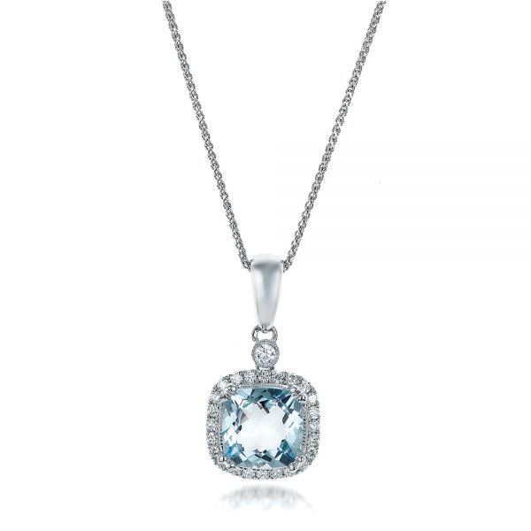 Aquamarine and Diamond Halo Pendant - Image