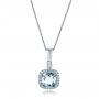 18k White Gold 18k White Gold Aquamarine And Diamond Halo Pendant - Three-Quarter View -  101014 - Thumbnail