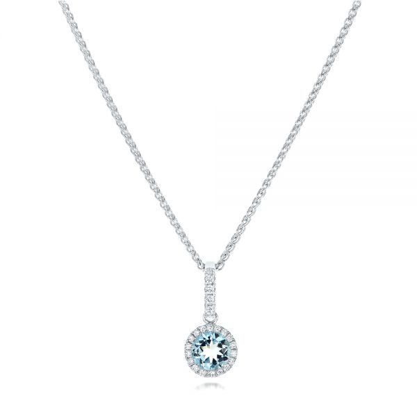 Aquamarine and Diamond Halo Pendant - Image