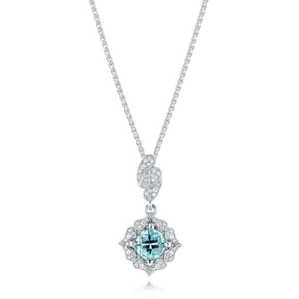 Aquamarine and Diamond Halo Pendant - Image