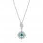 14k White Gold Aquamarine And Diamond Halo Pendant - Three-Quarter View -  103541 - Thumbnail