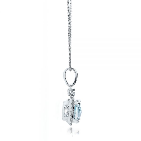 14k White Gold Aquamarine And Diamond Halo Pendant - Side View - 101014