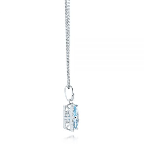  Platinum Platinum Aquamarine And Diamond Halo Pendant - Side View -  101941