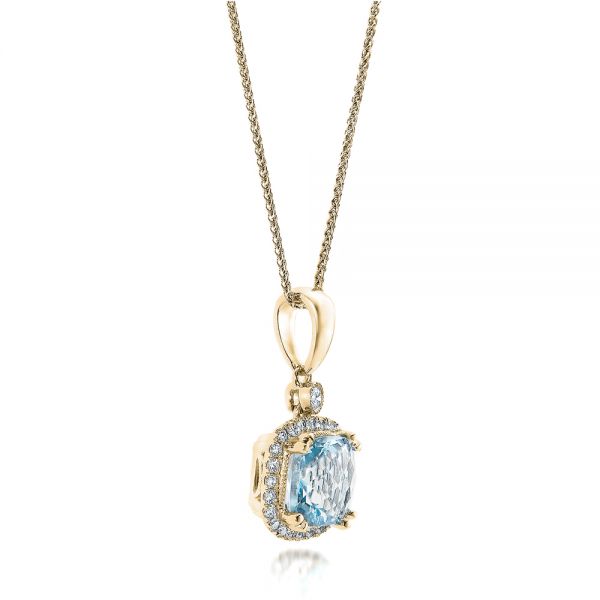 14k Yellow Gold 14k Yellow Gold Aquamarine And Diamond Halo Pendant - Flat View - 101014
