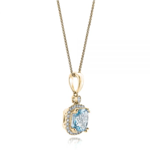 18k Yellow Gold 18k Yellow Gold Aquamarine And Diamond Halo Pendant - Flat View -  101014