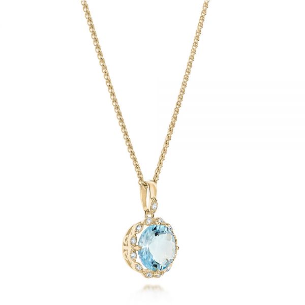 14k Yellow Gold 14k Yellow Gold Aquamarine And Diamond Halo Pendant - Flat View -  101941