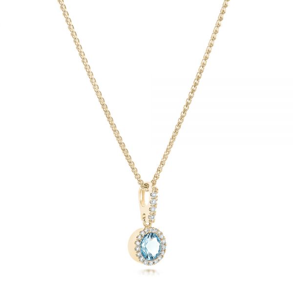18k Yellow Gold 18k Yellow Gold Aquamarine And Diamond Halo Pendant - Flat View - 102633