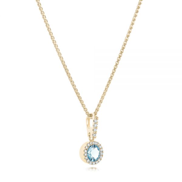 14k Yellow Gold 14k Yellow Gold Aquamarine And Diamond Halo Pendant - Flat View -  102633