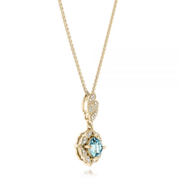 14k Yellow Gold 14k Yellow Gold Aquamarine And Diamond Halo Pendant - Flat View -  103541