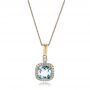 14k Yellow Gold 14k Yellow Gold Aquamarine And Diamond Halo Pendant - Three-Quarter View -  101014 - Thumbnail