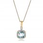 18k Yellow Gold 18k Yellow Gold Aquamarine And Diamond Halo Pendant - Three-Quarter View -  101014 - Thumbnail