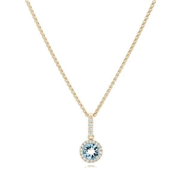 18k Yellow Gold 18k Yellow Gold Aquamarine And Diamond Halo Pendant - Three-Quarter View -  102633